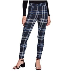 Free People Women's Blue Plaid Skinny Pants Size 4 High Rise Polyester Stretch